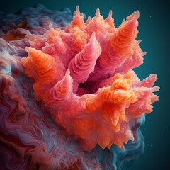 Leinwandbilder - An abstract surreal photograph of a Rhodochrosite splashed in bright paint. Generative AI technology.