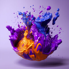 Aufkleber - An abstract surreal photograph of a Sugilite splashed in bright paint. Generative AI technology.