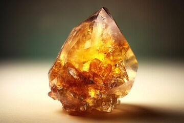Fototapete - A photo capturing Citrine, with its golden-yellow color, transparent to translucent nature, and its association with abundance and positive energy. Generative AI technology.