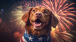 Happy dog on independence day 4th of July. Generative AI