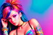 © Anton Dios - Portrait of a beautiful young woman with colorful hair. Beauty, fashion. Generative AI.