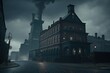 A dark Victorian industrial district, Coal fog, wet and dirty street, Peaky Blinders style