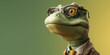 Portrait of a lizzard wearing glasses and suite, Generative AI