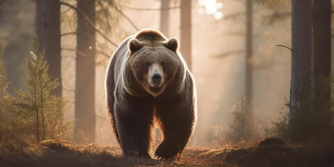 Wall Mural - large brown bear in nature. dangerous. generative ai