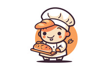 Cute Boy Chef With Bread Cartoon Vector Illustration. Cartoon Character.