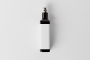 Poster - dark glass olive oil bottle with blank label mockup