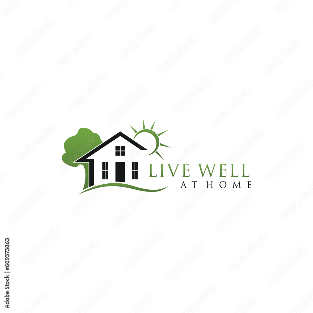 green tree house logo design illustrator template Stock Vector | Adobe ...