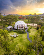 Aerial view of a glamping or camping area with tents in Khao Yai, Nakhon Ratchasima, Thailand