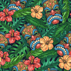 Wall Mural - Tiki culture colorful seamless pattern