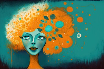 Wall Mural - Fashion illustration of a beautiful girl with orange hair and blue eyes