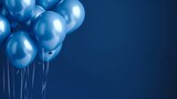 Fototapeta Las - An image of blue ballons illustration on blue background presentation template. Ai generative