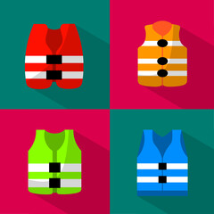 Wall Mural - Collection of life jacket icons. Stock vector illustration.