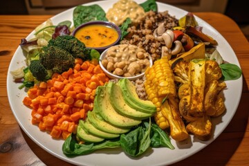 Poster - a plate of colorful, zero-waste dinner with vegan & gluten-free options, created with generative ai