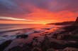 coastline with a view of the sunset, showcasing vivid orange and pink sky, created with generative ai