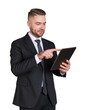 © ImageFlow - Bearded European businessman using tablet, isolated