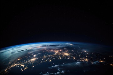 Wall Mural - view of the earth, shining brightly in the night sky, created with generative ai
