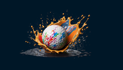 Wall Mural - Golf ball sport symbol colorful splash art illustration banner. Generative AI