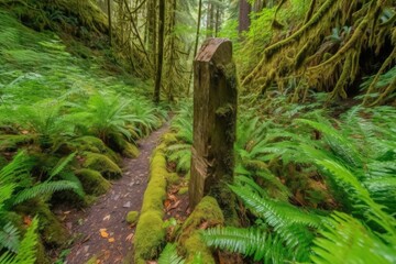 Canvas Print - trail marker pointing the way to hidden waterfall, created with generative ai