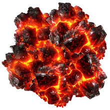 A large lump of hot and glowing coals for the bbq on a transparent background, Generative AI