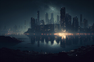 Wall Mural - Night cityscape. Urbanism. AI Generated