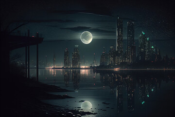 Wall Mural - Night cityscape. Urbanism. AI Generated