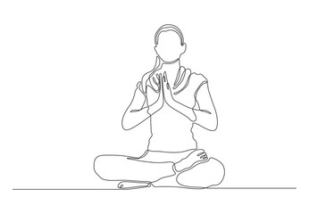 Wall Mural -  Continuous line drawing of a woman doing a meditation vector illustration. Premium vector. 