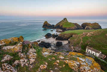 Wall Mural - Beauitful sunrise and sunset landscape image of Kynance Cove in Cornwall England with colourful sky