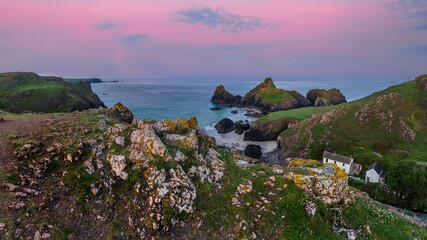 Wall Mural - Beauitful sunrise and sunset landscape image of Kynance Cove in Cornwall England with colourful sky