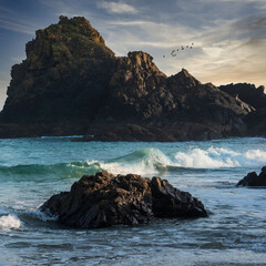 Wall Mural - Beauitful sunrise and sunset landscape image of Kynance Cove in Cornwall England with colourful sky