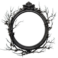 Dark Gothic Fantasy Ornate Picture Swirl Frame on transparent background. Ai generative.