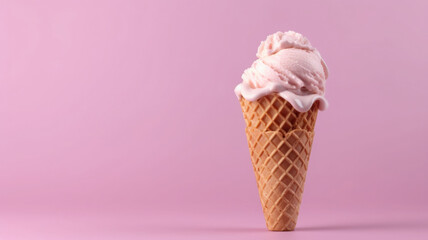 Ice cream cone on colored background, minimal style. Creative summer banner. Created with Generative AI