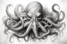 Octopus Pencil Drawing Vintage. Generative Ai.