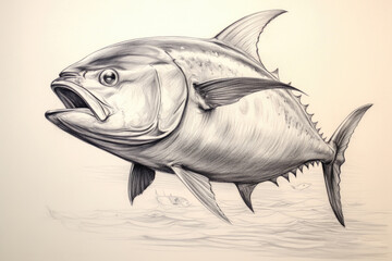 Tuna pencil drawing vintage. Generative Ai.