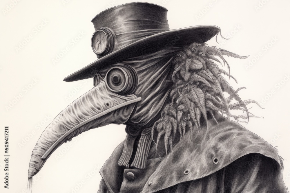 Plague doctor pencil drawing vintage Plague doctor concept Generative