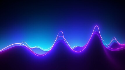 Wall Mural - 3d render, abstract violet blue neon background with wavy skyline. Virtual landscape wallpaper, Generative AI