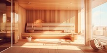 AI Generated. AI Generative. Modern Luxury Home Sauna Steam Cabin Heat Spa Wood Style. Graphic Art