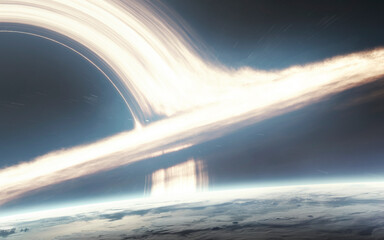 Wall Mural - 3d illustration of huge black hole warps space around. 5k realistic science fiction art. elements of