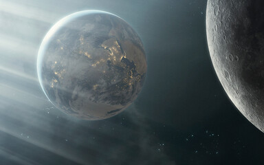 Canvas Print - 3d illustration of earth planet. 5k realistic science fiction art. elements of image provided by nas