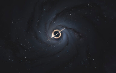 Wall Mural - 3d illustration of giant black hole and event horizon. 5k realistic science fiction art. elements of