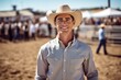 © Robert MEYNER - Portrait of a young man wearing a cowboy hat while standing at the rodeo
