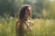 © Russell - Woman embracing the peacefulness of a warm spring rain (Generative AI)