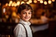 Medium shot portrait photography of a satisfied child male that is wearing a chic cardigan against a lively flamenco performance in a spanish taverna background . Generative AI