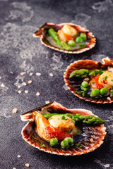 Wall Mural - Cooked scallops with vegetables