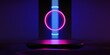 © Kantapon - futuristic gaming esports background abstract wallpaper, cyberpunk style scifi game, stage concert scene in pedestal display room, led neon glow light, 3d illustration rendering