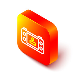 Wall Mural - Isometric line Portable video game console icon isolated on white background. Handheld console gaming. Orange square button. Vector