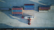 © Robert - Aerial top down view crane loading container from container truck to container train, Cargo train with freight train container, Business import export logistic and transportation railway.