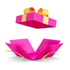 Wall Mural - open gift box with pink ribbon 3d rendering
