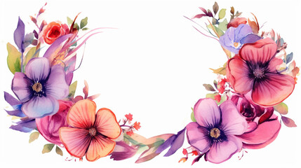 Wall Mural - Watercolor flower frame. IA generative.