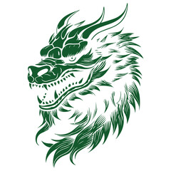 Head dragon flat green isolated. vector illustration