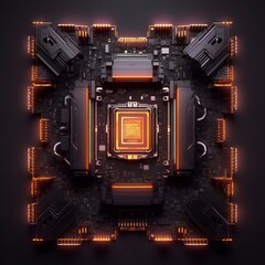 Poster - Motherboard in neon movie style, taken from close up 